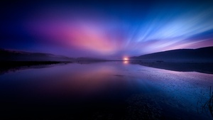 Aurora Borealis, Landscape, Dusk, Lake, Reflections, Dawn, 4K wallpaper