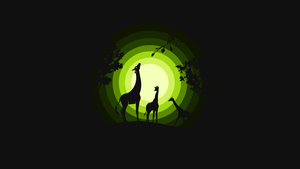 Giraffe, Silhouette, Forest, Moon, Green, Black background, Simple, 4K wallpaper