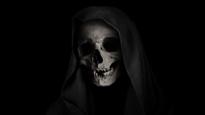 Grim Reaper, Skull, Black background, Scary, Evil laugh, 4K wallpaper