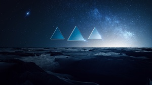 Winter, Cold, Starry sky, Triangles, Blue, Dark, Night, Fusion, Landscape, 4K wallpaper