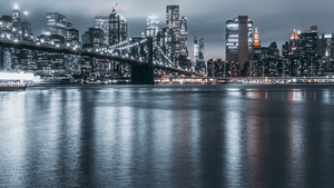 Brooklyn, Cityscape, Night, City lights, New York City, Reflections, USA, 4K wallpaper