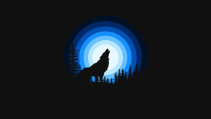 Wolf, Howling, Silhouette, Black background, Blue, Simple, 4K wallpaper