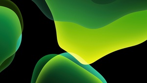 iOS 13, Stock, iPadOS, Green, Black background, AMOLED, 4K wallpaper