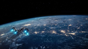 Earth, Spaceship, Night, Stars, Night, Dark background, Orbit, 4K wallpaper