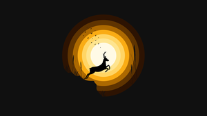 Deer, Silhouette, Sun, Dark background, Simple, 4K wallpaper