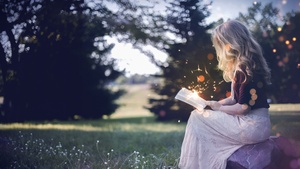 Girl, Magical, Reading book, Girly, Sparkles, Study, 4K wallpaper