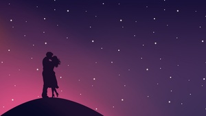 Kissing couple, Aesthetic, Silhouette, Starry sky, Romantic, Lovers, Pair, 4K wallpaper