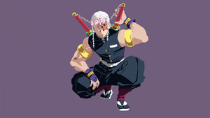 Tengen Uzui, Minimal art, Purple background, Demon Slayer: Kimetsu no Yaiba, 4K wallpaper
