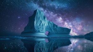 Frozen, Ice berg, Night, Patagonia, Norway, Aesthetic, Milky Way, Seascape, Reflection, 4K wallpaper