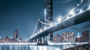 Night, City lights, Rocks, Hudson River, New Jersey, USA, 4K wallpaper