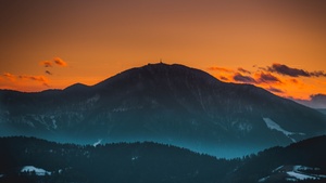 Peak, Dawn, Dusk, Sunset, Evening sky, Slovenia, 4K wallpaper