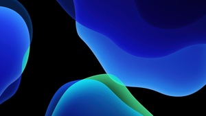 iOS 13, Blue, Stock, iPadOS, Black background, AMOLED, 4K wallpaper