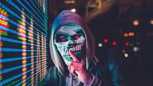 Mask, Hoodie, Person, Scary, LED lighting, 4K wallpaper