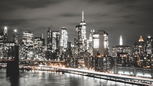 Manhattan Bridge, Brooklyn, Cityscape, Night, City lights, New York City, USA, 4K wallpaper