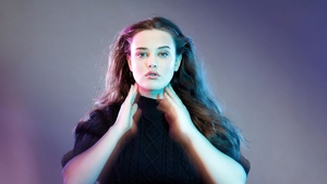 Katherine Langford, Neon, Australian actress, Hannah Baker, Portrait, Beautiful actress, 4K wallpaper