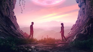 Couple, Digital Art, Romantic, Cave, 4K wallpaper