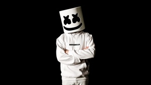 Marshmello, Monochrome, American DJ, Black background, Black and White, 4K wallpaper