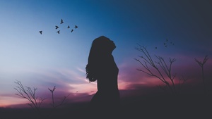 Girl, Twilight, Silhouette, Sunset, Dusk, Evening sky, 4K wallpaper