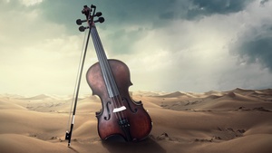 Violin, Musical, Desert, Storm, 4K wallpaper