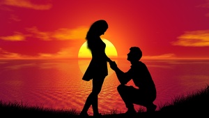 Couple, Proposal, Sunset, Silhouette, Romantic, Lovers, Together, 4K wallpaper