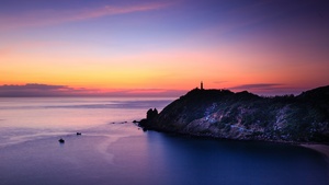Lighthouse, Sunset, Dusk, Twilight, Seascape, Scenic, Ocean, 4K wallpaper
