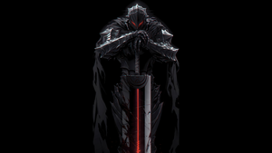 Guts, AMOLED, Berserker Armor, Black background, Dragon Slayer, 4K wallpaper