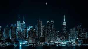 New York City, Half moon, Cityscape, Night, City lights, 4K wallpaper