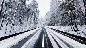 Winter, Road, Forest, Snow covered, Trees, 4K wallpaper