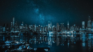 New York City, Panoramic, Cityscape, Night, City lights, Reflections, 4K wallpaper