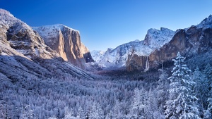 Yosemite National Park, Winter, Mountains, Sunny day, Landscape, California, 4K wallpaper