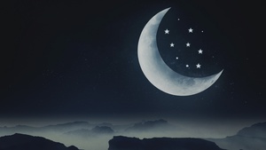 Half moon, Stars, Mountains, Night, Cold, Aesthetic, 4K wallpaper