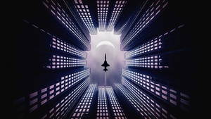 Jet fighter, Moon, Buildings, Looking up at Sky, 4K wallpaper