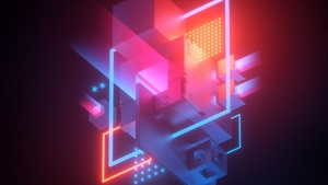 3D cubes, 3D model, Neon, 4K wallpaper