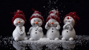 Snowman, Figures, Christmas decoration, Black background, Cute expressions, Cute Christmas, Navidad, Noel, December, 4K wallpaper