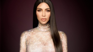 Kim Kardashian, Glitter, Brown background, 4K wallpaper