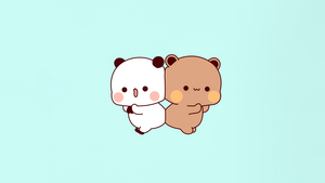 Adorable, Milk bear, Mocha bear, Kawaii couple, Milk and Mocha Bears, Cyan background, Kawaii bear, 4K wallpaper