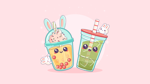 Kawaii bubble tea, Kawaii boba tea, Pink background, Girly backgrounds, 4K wallpaper