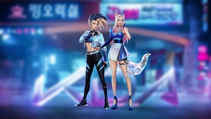 Ahri, KDA Akali, K-pop, Neon background, League of Legends, 4K wallpaper