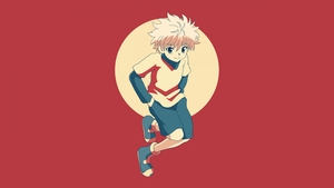 Killua Zoldyck, Hunter x Hunter, Red background, 4K wallpaper