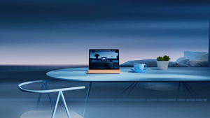 Laptop, Windows 11, Aesthetic interior, Blue aesthetic, Work from Home, 4K wallpaper
