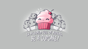 Muffins, Cupcake, Kawaii cupcake, Pink, Grey background, Meme, 4K wallpaper