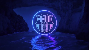 FC Barcelona, Neon logo, Neon glow, Reflection, 4K wallpaper