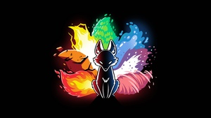 Kitsune, Japanese, Elemental, Black background, 4K wallpaper