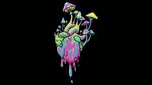 Heart, Psychedelic Art, Black background, 4K wallpaper