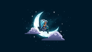Dream, Cute Girl, Bedtime story, Crescent Moon, Dark blue, Night, 4K wallpaper