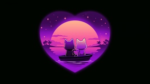 Romantic, Sunset, Love heart, Purple aesthetic, Black background, Couple, 4K wallpaper