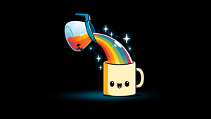 Rainbow, Coffee, Kawaii, Cute cups, Black background, 4K wallpaper