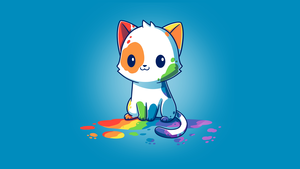 Blue background, Cute Cat, Colorful, 4K wallpaper