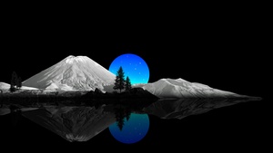 Dark aesthetic, Blue moon, Scenery, Scenic, Moon, Mountains, Black background, AMOLED, 4K wallpaper