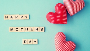 Happy Mothers Day, Cyan background, Love hearts, Pink hearts, 4K wallpaper